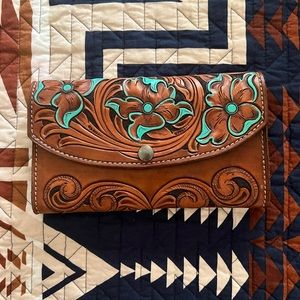 Custom tooled genuine leather wallet